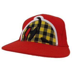 Teamlife Red Snap Back Baseball Cap Hat Trucker Embroidered Yellow Buffalo Plaid